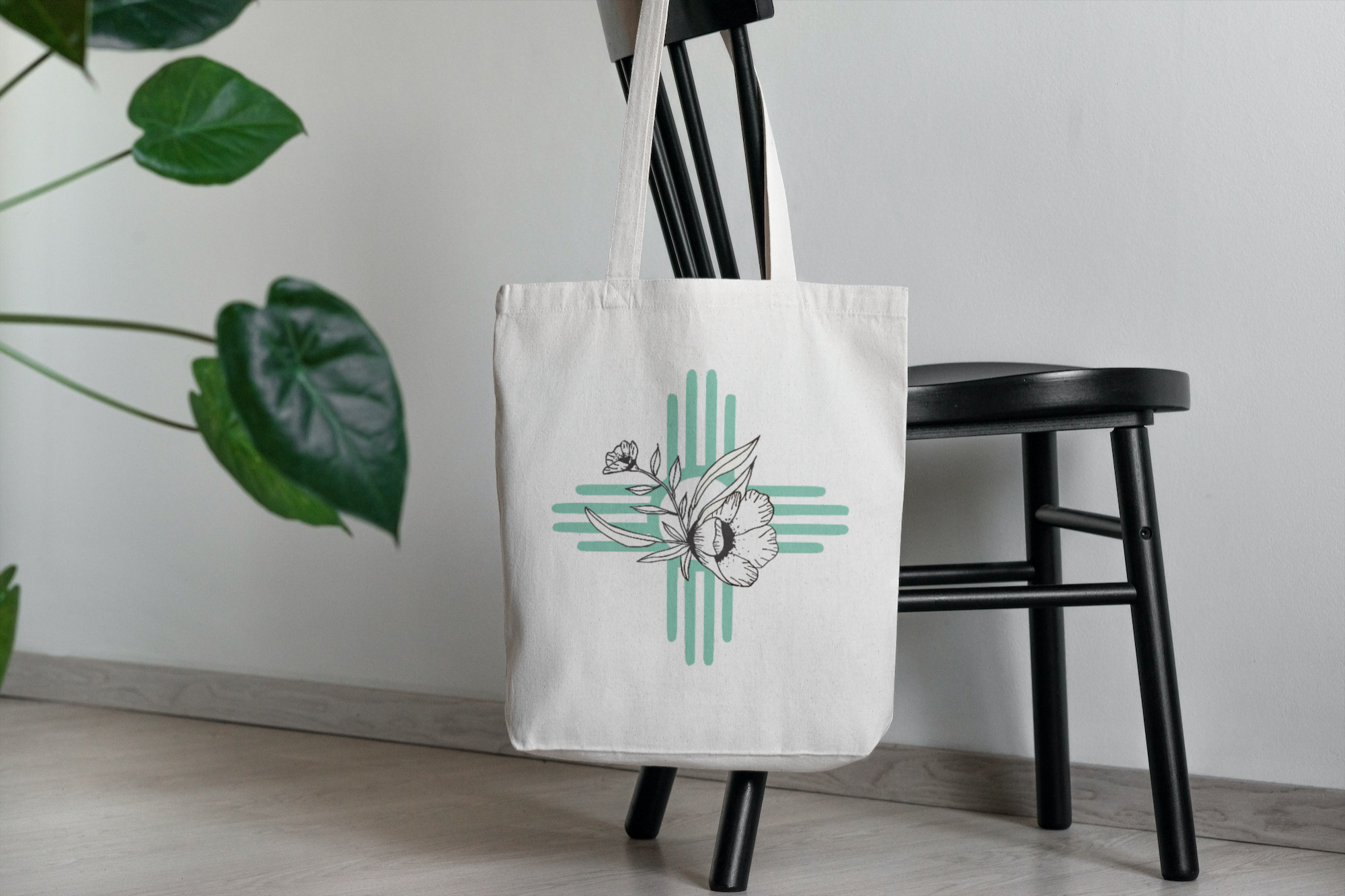 NM Zia Floral tote bag mockup